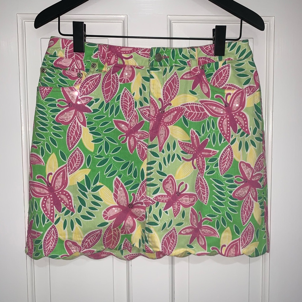 Lilly Pulitzer butterfly pink green sequin skirt